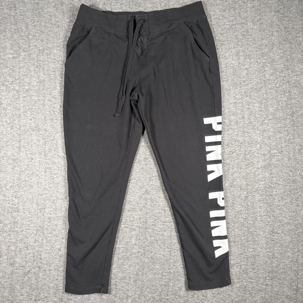 Victoria's Secret PINK Joggers Womens Large Black Lace Up Logo Yoga Y2K Lounge